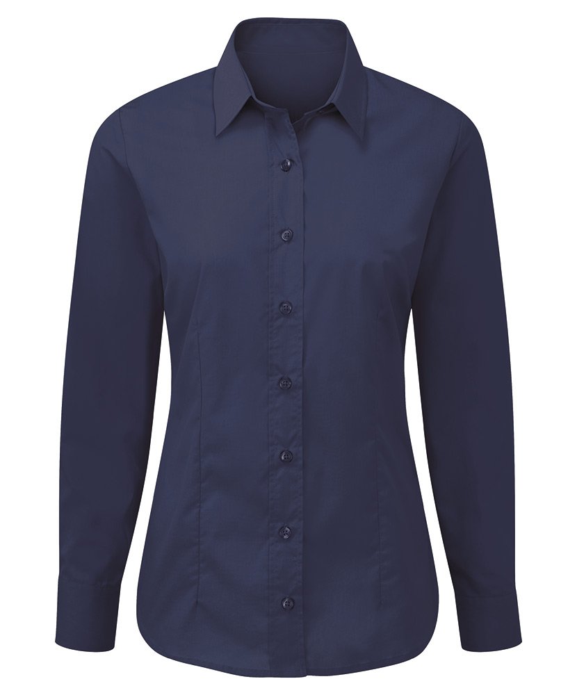 Alexandra STC-NF90NA-24 Easy-care Women's Long Sleeve Shirt, Plain, 65% Polyester/35% Cotton, Size 24, Navy