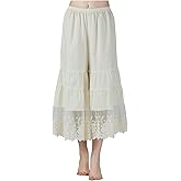 BEAUTELICATE Women Cotton Batiste Culotte Slip Pettipants Lace Trim Vintage Wide Leg Half Slip