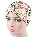 Ever Fairy Womens Floral Print Cotton Turban Chemo Sleep Cap,Turban Hat Cap Hair Wrap (3 Colors(Print Blue+Pink+Beige))