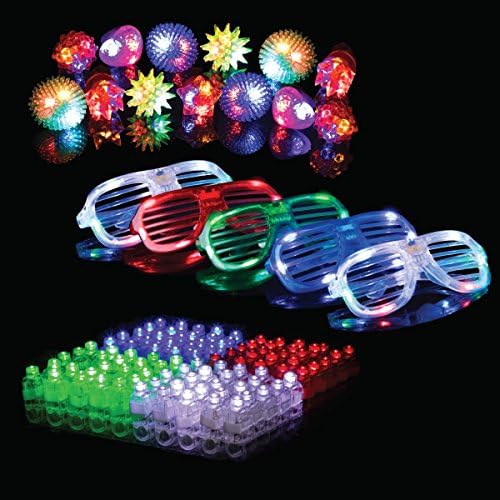 PartySticks Glow Party Favors for Kids and Adults - 50pk Party Supplies with 32 Light Up Finger Lights, 13 Glow Jelly Rings, and 5 LED Light Up Glasses