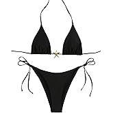BEAUDRM Women's Two Piece Bikini Set Star Decor Halter Triangle Swimsuit Tie Side Bathing Suit Beachwear