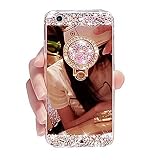 Black Lemon Bling Case Compatible for iPhone 6 6s, Luxury Diamond Soft Rubber Crystal Rhinestone Glitter Mirror Case for Girls with Ring Stand (Rose Gold)