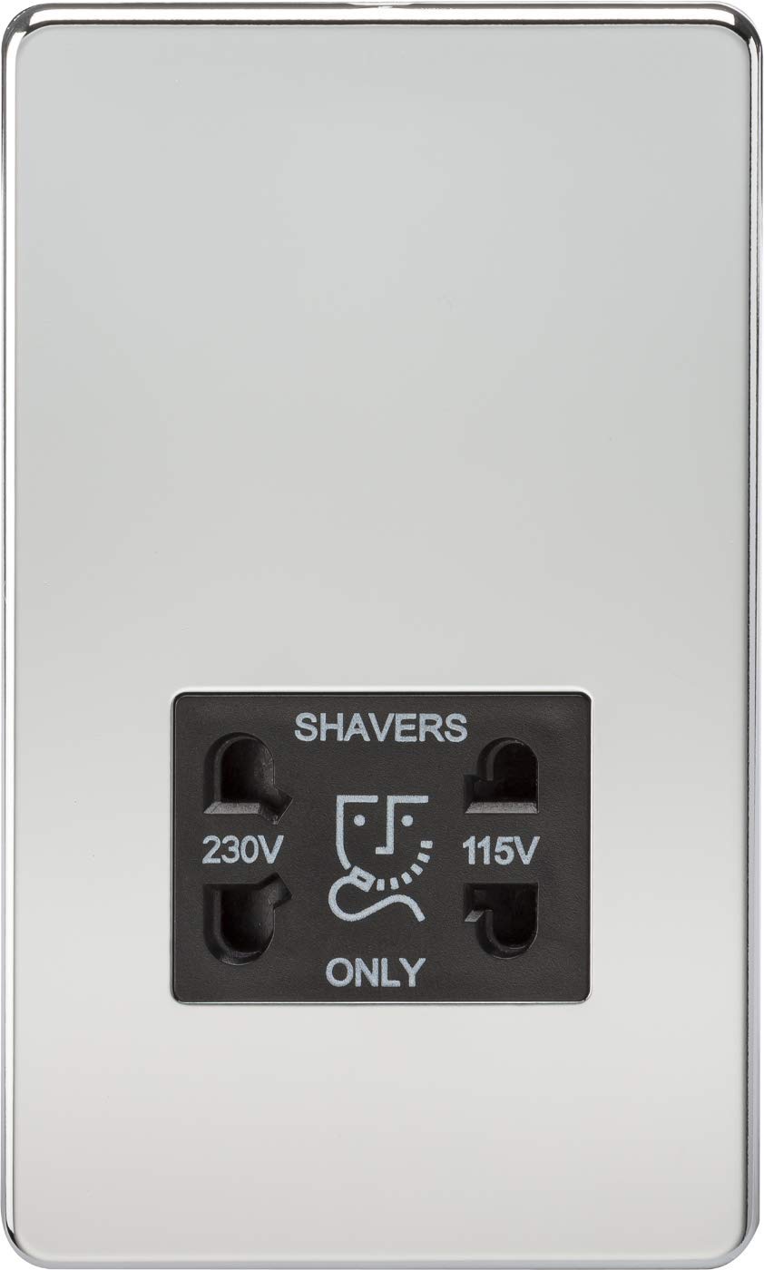 Knightsbridge SF8900PC Screwless Dual Voltage Shaver Socket in Polished Chrome with Black Insert, 5.0 mm*148.5 mm*87.5 mm
