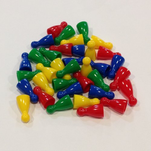 Plastic Pawns: Set of 36 Red, Yellow, Green, and Blue Color Board Game Playing Pieces (Chess & Sorry Replacement Halma Pawn Markers, Colored School Classroom Supplies, Arts & Crafts Projects, Teaching & Education Toy Resource Components, Extra Instructional Play Materials)