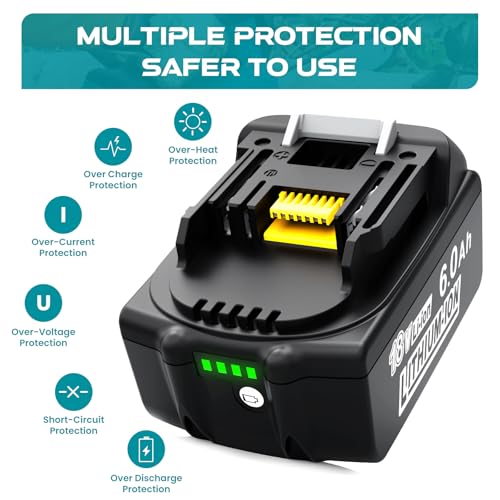 Leyootoolelec Battery 6Ah Replacement for Makita 18v: 2Packs Lithium-ion Batteries Compatible with 18 Volt BL1860B BL1850B BL1840B BL1830B BL1815B BL1860 BL1850 LXT