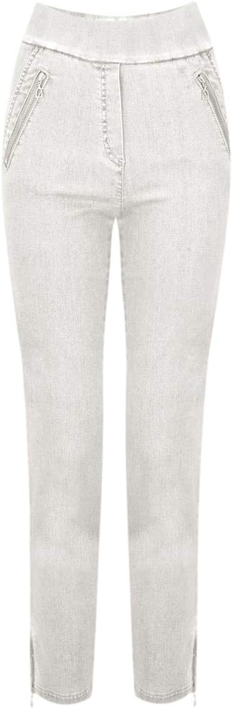 Robell Trousers - Nena 09 7/8 Ankle Zip Cropped Jeans, Light Grey 91, 18 (44): Amazon.co.uk 