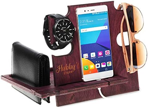 Hubby's Gift, Docking Station, Anniversary Gift, Gift for Men, Gift for Him, Charging Station - Christmas Gift, Cell Phone Stand, Desk Organizer, Docking Station Hubby's Stuff (6- Rosewood)