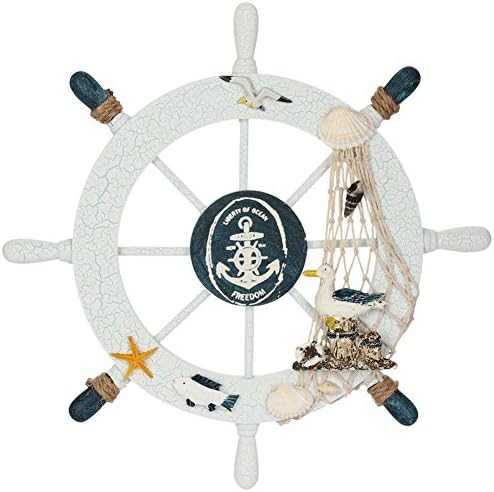Nautical Beach Wooden Boat Ship Steering Wheel Wall Decor Nautical Décor 28 cm Nautical Boat Steering Wheel (dark blue)