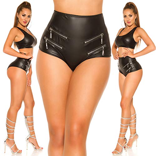 Koucla-Damen-Gogo-Wetlook-Hotpants-mit-Zips