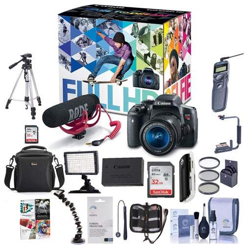 Canon T6i Video Creator Kit with EF-S 18-55mm f/3.5-5.6 IS STM Lens, Rode VIDEOMIC GO Microphone, 32GB SDHC Card - Bundle with 32GB SDHC Card, Remote Trigger, Camera Case. Tripod, Video Light And More