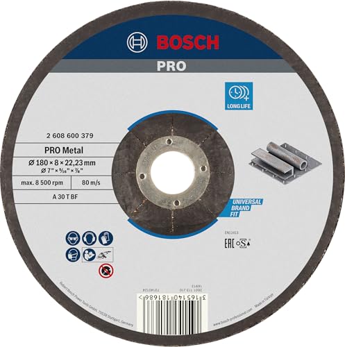 Bosch 1x Mola da sbavo PRO Metal grandi, foro 22,23 mm, oSa (per Acciaio, Ø 180 mm, Professional Accessorio Smerigliatrice angolare grande)