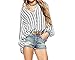 Aprilley Women V Neck Boho Printed Slim Fit T Shirt Blouse Pullover As Picture M