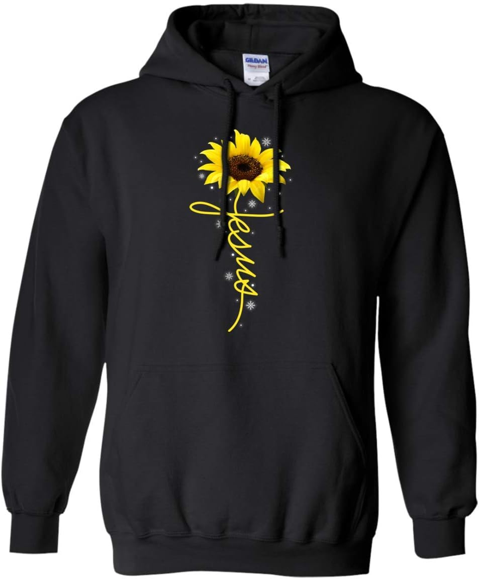 Sunflower Christian Cross Faith Jesus Snowflakes Christmas Hoodie - Long Sleeve - Sweatshirt Shirt