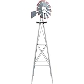 VINGLI Upgrade 8FT Ornamental Windmill Backyard Garden Decoration Weather Vane, Heavy Duty Metal Wind Mill w/ 4 Legs Design, Grey