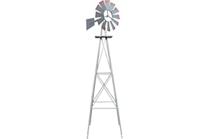 VINGLI Upgrade 8FT Ornamental Windmill Backyard Garden Decoration Weather Vane, Heavy Duty Metal Wind Mill w/ 4 Legs Design, Grey