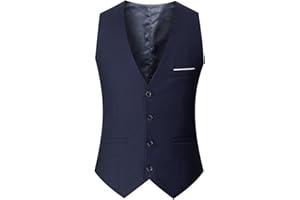 oiangi Mens Suit Vest Waistcoat Slim Fit V Neck 5 Button Dress Vest Adjustable Back Strap Formal Wedding Prom 3 Pockets