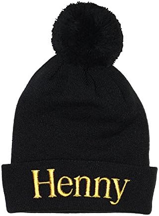 CONNETIC Henny Pom Beanie Black Gold Embroidered Logo Adult Beanie