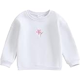 Tsseiatte Toddler Baby Girls Long Sleeve Crewneck Embroider Pullover Sweatshirt Sweater Outfits Solid Color Casual Clothes