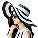 Itopfox Women's Beachwear Sun Hat Striped Straw Hat Floppy Big Brim Hat