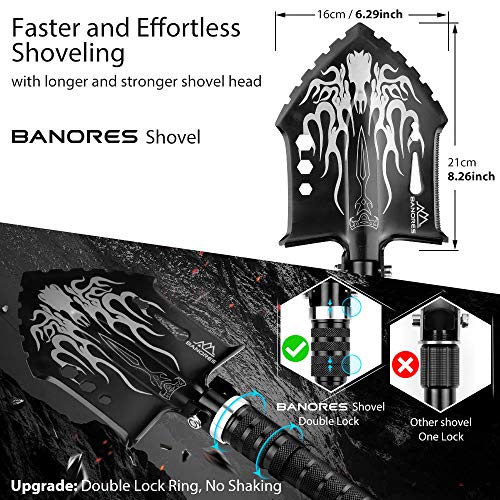 BANORES Camping Shovel 40.15inch Survival Shovel High Carbon Stainless