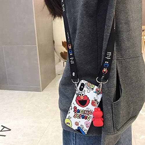 Twinlight Fashion Cartoon Bracket Doll Hanging Neck Rope Funny Sesame Street Mobile Phone Case for iPhone 7 8 Plus X 10 XR XS MAX 6.5 (White, for iPhone 7plus 8plus)