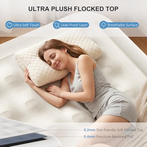 NALONE Matelas Gonflable 2 Personnes Electrique, Lit Gonflable Autogonflant 203x152x45cm, Pompe Électrique Intégrée avec Dossier Amovible (2 Personnes)