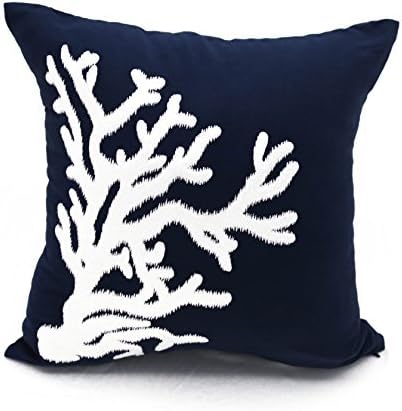 Amazon Com Kainkain Coral Throw Pillow Cover White Navy Blue