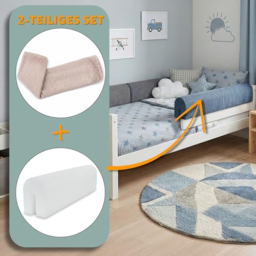 Anti-suffocation Cot Bumper 120 cm – Foam Protection for Changing Cot and Crib for Bed or Crib Edges for Children from 1 to 3 Years Oeko-Tex Corduroy Light Grey B