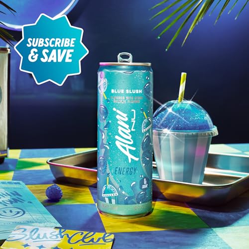 ALANI NU BLUE SLUSH, SUGAR FREE, LOW CALORIE ENERGY DRINKS, 200MG CAFFEINE, BIOTIN, B VITAMINS, ZERO SUGAR, 10 CALORIES, 12 FL OZ CANS, 12 PACK