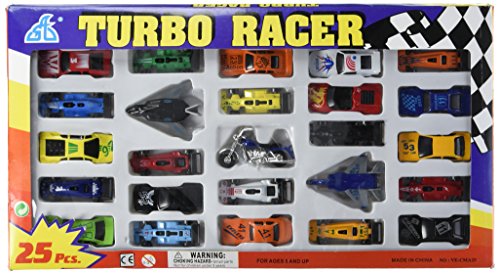 Rhode Island Novelty Turbo Racer Car, Airplane and Motorcycle Set, 25-Piece