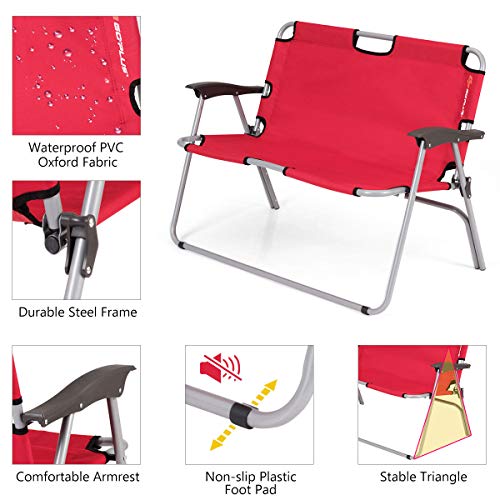 Goplus Folding Loveseat Camping Chair Outdoor 2Person Beach Seat Steel