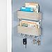 mDesign Wall Mount Metal Mail Organizer Storage Basket - 2 Tiers, 5 Hooks - for Entryway, Mudroom, Hallway, Kitchen, Office - Holds Letters, Magazines, Coats, Keys - Satin/Gray Wood Finish