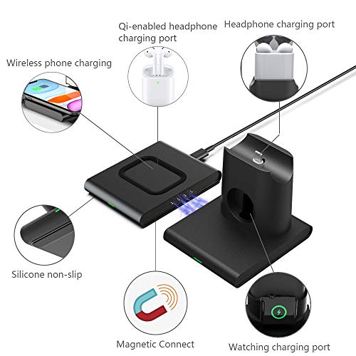 Wireless Charging Station,3 in 1 Fast Charger Phone Stand for iPhone X/XS/XR/XS Max/ 8 Plus,iWatch Charging Dock for 1/2/3/4 Airpod Charger Stand(Not Including Devices and iWatch Cable)
