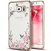 Samsung Galaxy C9 Pro Case, QKKE [Secret Garden] Butterfly Floral Flower Diamonds Shiny Frame Plating Bumper Soft TPU Case for Samsung Galaxy C9 Pro Case (Gold Pink)