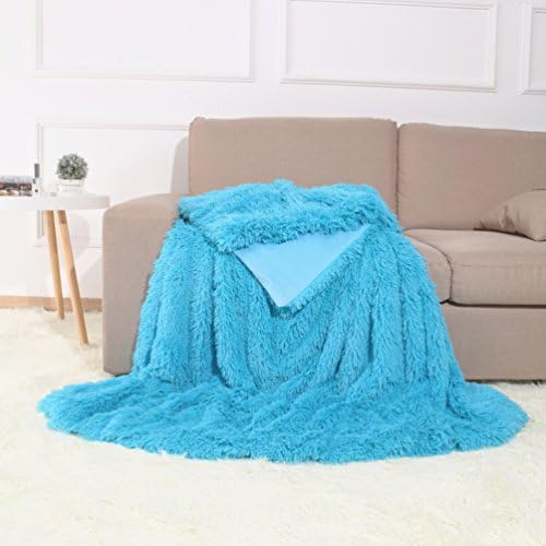 Super Soft Shaggy Faux Fur Blanket Ultra Plush Decorative Throw Blanket for Kids(Blue,Twin:60"x80")