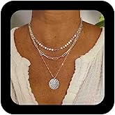 IRCOMULTI Bohemia Layered Gold Disc Necklace Choker Hammered Disc Pendant Necklaces Layering Paperclip Chain Necklace Round Coin Chain Necklace Jewelry for Women