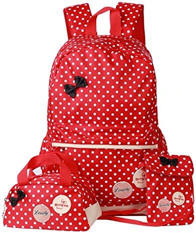 Ifantasy Girl's Backpack Polka Dot Waterproof School Book Bag Set for Kids Teen