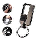 4 in 1 Multitool Keychain Flashlight, Jobon Zinc Alloy Key Chain with LED Light, Knife, Bottle Opener and 2 Key Rings (Gray)