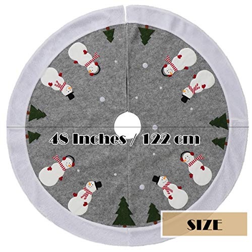 EDLDECCO Christmas Tree Skirt Snowman Printing with Faux Fur Trim 48 inches Large X'Mas Holiday Party Decor Ornaments - Thumbnail 6