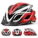 MOKFIRE Adult Bike Helmets with Rechargeable USB Light, Bicycle Helmet Men Women, Road Cycling & Mountain Biking Helmet with Removable Visor and Lining, 22.05-24.41 Inches (Red)