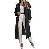 Muchpow Women's Long Trench Coat Double Breasted Lapel Oversized Windproof Overcoat with Belt