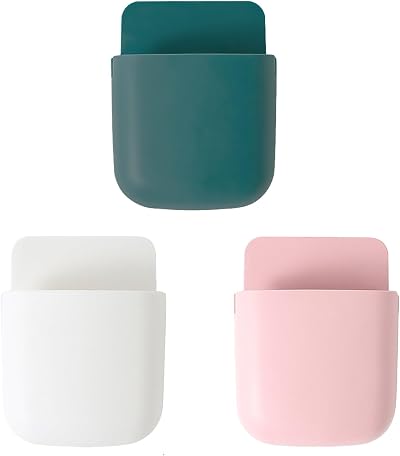 Onezebra Remote Control Holder 3 Pack Self Adhesive Wall Storage White Pink Blue