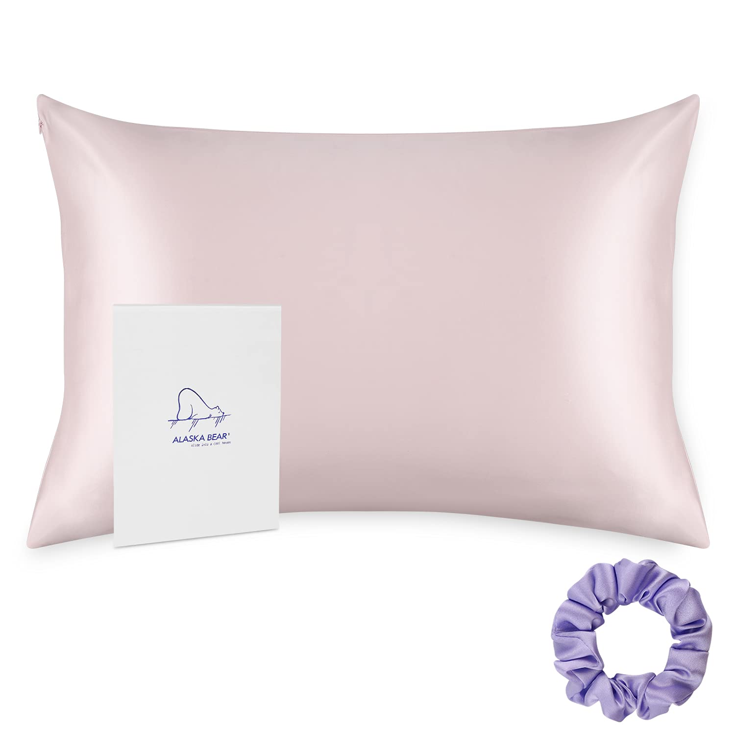 ALASKA BEAR Silk Pillowcase Envelope Closure, 22 Momme 100 Percent Overlap Mulberry Silk Pillow Case Foldover Design, Machine Washable and NO Zipper, Standard Size 50x75cm(1, Pink) — image 1