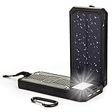 Bienna 15000mah Solar Panel Charger with 8 LED Flashlight,External Battery Pack Power Bank,Dual USB Port Portable Charger for Cell Phone,Tablet (ismart Technology,Water Resistant,Black)