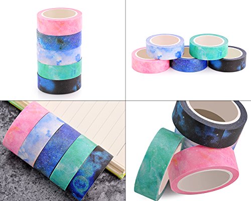 Ace Select 5 Rolls Colorful Galaxy Starry Sky Washi Tapes Set Creative Scrapbooking Craft Masking Tape for Wrapping and Arts Crafts 8M