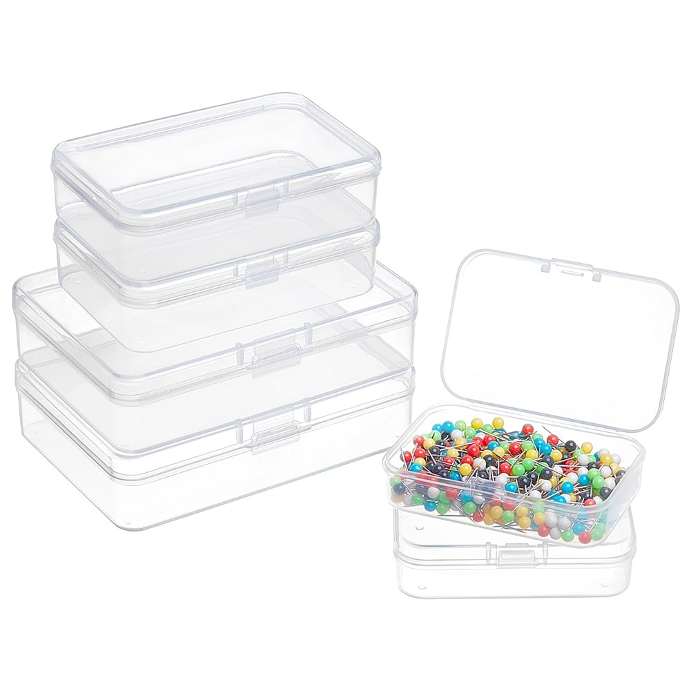 BENECREAT 12 Pack Rectangle Plastic Bead Storage Containers Box 3 Size Clear Plastic Box Case with Flip-Up Lids for Pills, Herbs, Tiny Bead, Jewelry Findings and Other Small Items