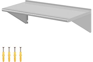Migoda Stainless Steel Wall Shelf 14 x 36 Inches Commercial Grade Metal Kitchen, Wall Mounted Steel Shelving for Home, Restaurant