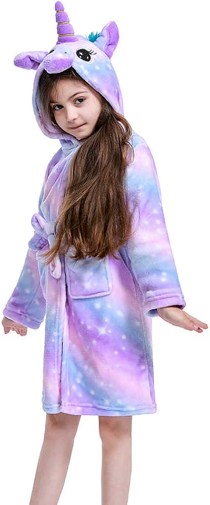 Unisex Children's Flannel Unicorn Bathrobes Hoodie Unicorns Gifts for Girls: Clothing