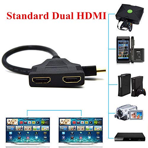 Dual HDMI Adapter, HDMI Male to Dual HDMI Female 1 to 2 Way HDMI Splitter Adapter Support Two TVs at The Same Time, 1 Male to Dual HDMI 2 Female Splitter