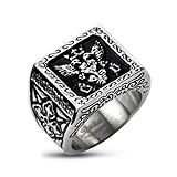 Stainless Steel Centered Royal Empire Shield & Pattern Design on Side View of Biker Ring (Width 11.5MM) - Crazy2Shop